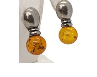 #182 • Sterling Silver and Amber Drop Earrings
