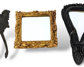 #18 • Made in India Brass Betel Nutcracker, Hand Carved Resin Mirror and French Gilt Mirror
