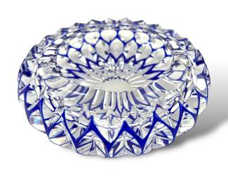 #7 • Vintage Bohemian Cobalt Blue Cut to Clear Crystal Ashtray
