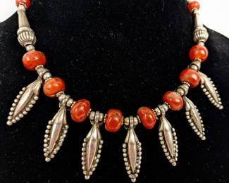 #170 • Tribal Ladakh, India Coral and Sterling Necklace
