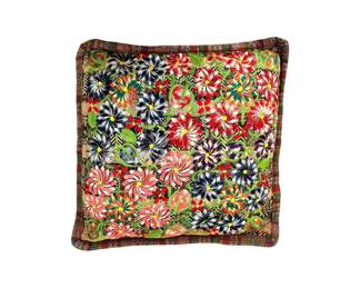 #120 • Embroidered Floral Guatemalan Textile Pillow in Blue/Red/Pink
