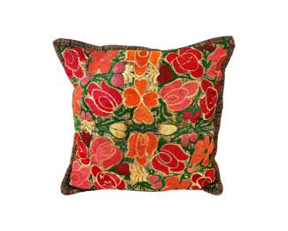 #22 • Embroidered Floral Guatemalan Textile Pillow in Orange/Red/Coral Colors
