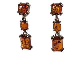 #196 • Amber and Sterling Silver Drop Earrings

