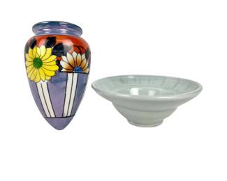 #156 • Japanese Handpainted Wall Pocket and Glazed Porcelain Bowl
