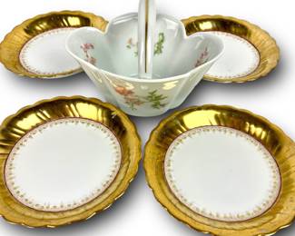 #131 • Limoges, France Candy Dish and Four Gilded Small Plates
