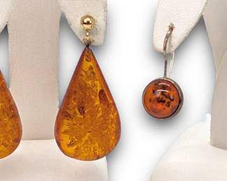 #83 • Two Pairs Amber Earrings - 14K. / Sterling
