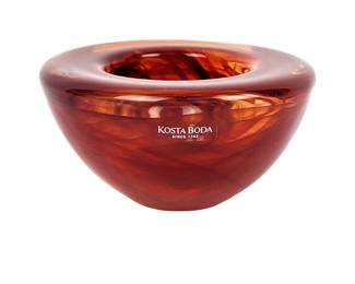 #10 • Kosta Boda Red Swirl Art Glass Votive Candle Holder
