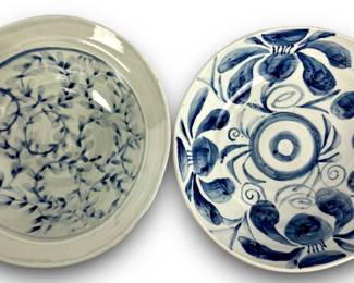#128 • Two Hand Made Blue & White Pottery Bowls
