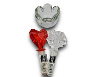 #124 • Two Mikasa Austria Lead Crystal Bottle Stoppers and Clear Glass Candle Holder
