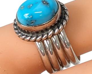 #198 • Vintage Sterling and Turquoise Multiband Ring Sz 5.5
