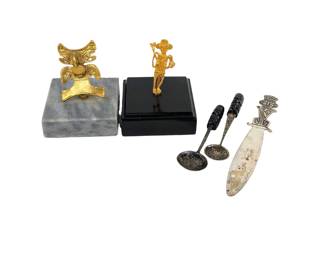 #101 • Columbian and Dkora Tribal Figurines & Two Sterling Silver Spoons and Tumi Knife
