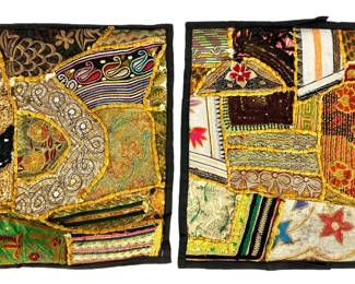 #203 • Two 16.5" x 16.5" Boho Pillow Cases Made From Vintage Patchworked Indian Textiles
