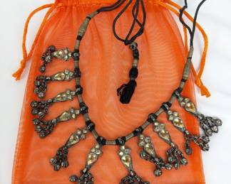 #96 • Vintage India Silver-Tone and Glass Tribal Necklace
