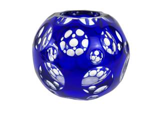 #137 • Vintage Bohemian Cobalt Blue Cut to Clear Crystal Rose Bowl Vase
