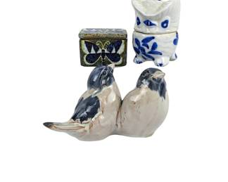 #163 • Dissings Karamik Bird, Owl Figurine & Royal Copenhagen Nils Box
