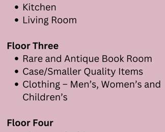 Overview of Sale by Floor - This sale is on multiple levels with many stairs. 