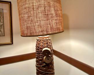 Rattan lamp and burlap shade