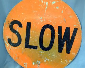 Metal 24" Double Sided Highway Construction "Slow/Stop" Road Sign