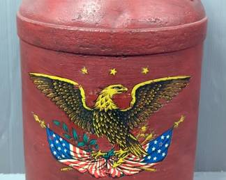 Painted Milk Can With Eagle And Flag Decal, 24" Tall