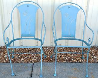 Metal Patio Chairs With Floral Design, No Seat Base, Qty 2, 36" H x 21" W x 24" D