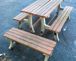 Picnic Table And Matching Bench, Table Can Be Separated Into 2 Freestanding Parts, 30.5" H x 72" W x 58" D, Bench Is 48" W