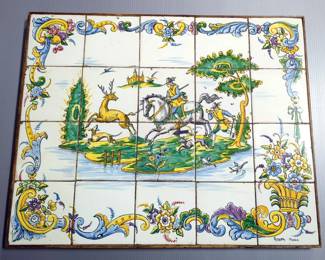 1970s Hand Painted Spanish Tile Wall Art, Signed By Artist, 20.5" x 30.25"