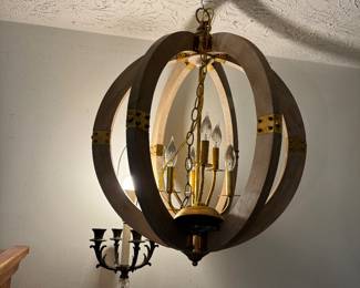 Wooden candelabra wired light fixture.