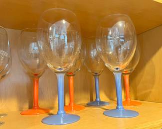 Set of 6 Wine Glasses with Orange & Blue Stems