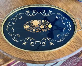 Mid-Century Modern Italian Inlaid Marquetry Serving Tray