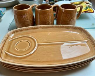 Franciscan Wheat Harvest Golden Brown Snack Plates & Cups - Set of 4