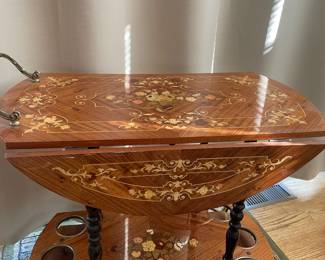 Italian Marquetry Lacquered Drop Leaf Bar Cart