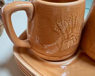 Franciscan Wheat Harvest Golden Brown Snack Plates & Cups - Set of 4