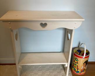White Painted Bookshelf/End Table with Heart Motif