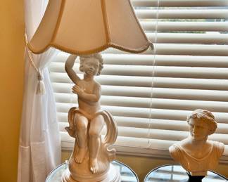 Cherub Figural White Table Lamp