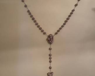 Cream Carved Resin Catholic Wall Rosary - Made in Italy