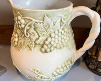 Euro Ceramic, Inc. White/Green Ceramic Pitcher with Grape Design