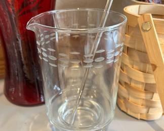 Mid Century Princess House Glass Cocktail Martini Pitcher with Glass Stir Stick