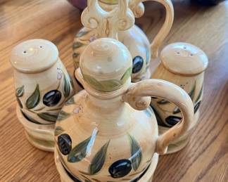 Tabletops Unlimited Provincial Olives Cruet Set - Salt/Pepper, Oil/Vinegar Caddy