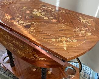 Italian Marquetry Lacquered Drop Leaf Bar Cart