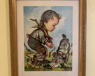 1955 Framed Print of Boy with his Dog by Artist Jean Bukac #6129