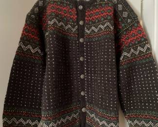 Brown, Red & Green Knitted Button Up Sweater