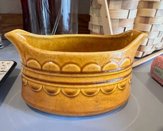 Mid Century Harvest Gold Serving Dish Double Gravy Boat