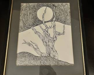 1976 Pen Drawing "Twisted Tree" by Kristie Damson