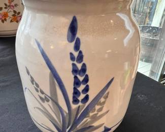 Larsons Blue, White & Gray Stoneware Vase with Wheat Design