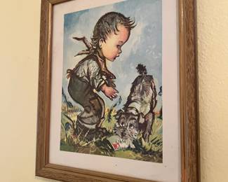 1955 Framed Print of Boy with his Dog by Artist Jean Bukac #6129