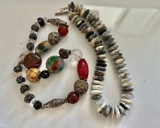 Carved beaded necklace , agate necklace