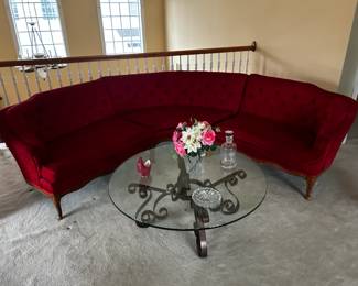 Vintage red velvet sectional sofa