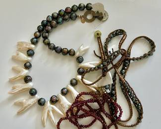 Pearls, Chan Luu signed necklace , garnet colored necklace