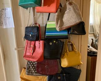 Many purses and bags