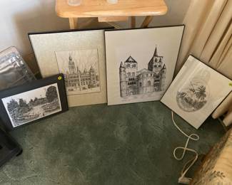 Several pieces of hand drawn art